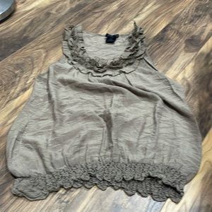 Olive green blousant top with ruffles